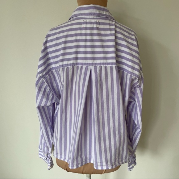 Xirena Morgan Amethyst Stripe Purple White Cotton Poplin Button Down Shirt EUC M - Picture 6 of 12